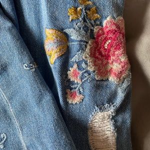 American Eagle Outfitters Floral Embroidered Distressed Mom Jeans